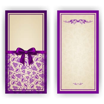 Elegant template luxury invitation, card with lace ornament, bow, place for text. Floral elements, ornate background. Vector illustration EPS 10.