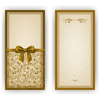 Elegant template luxury invitation, card with lace ornament, bow, place for text. Floral elements, ornate background. Vector illustration EPS 10.
