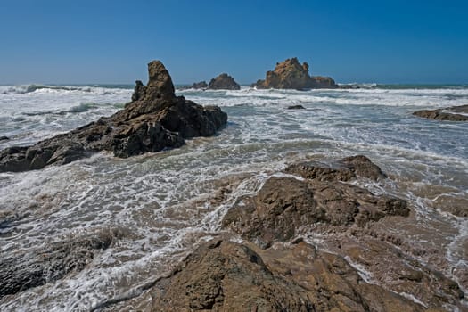 Churning Waters Covering the Coastal Rocks in Pfeiffer Beach State Park in California