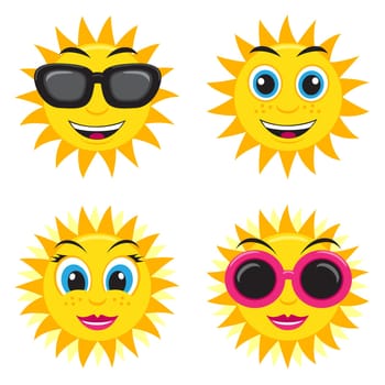 Illustration of the he and she sun with glasses and different face expressions