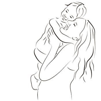 Hand drawn silhouette of mother and a baby