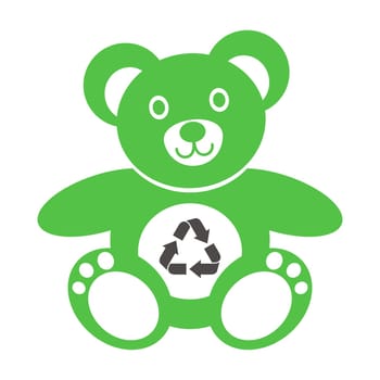 Cute green teddy bear icon with recycling symbol on a white background