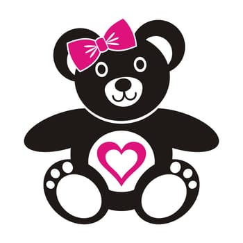 Cute black teddy bear girl icon with heart on a white background
