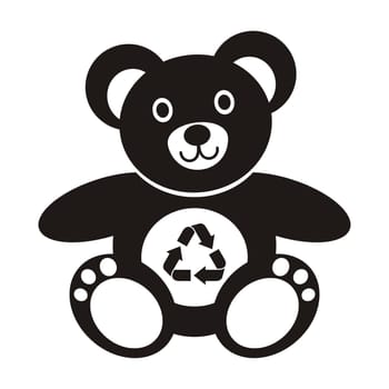Cute black teddy bear icon with recycling symbol on a white background