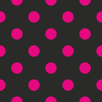 Seamless vector pattern or texture with neon pink polka dots on black background. For websites, desktop wallpaper, baby shower card background, party, web design, arts and scrapbooks.
