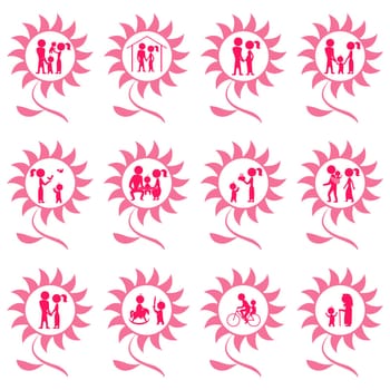 Icons of the family in the pink flowers