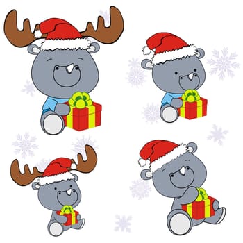 rhino xmas cartoon in vector format
