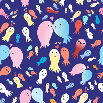 seamless bright pattern of the small jellyfish on a blue background