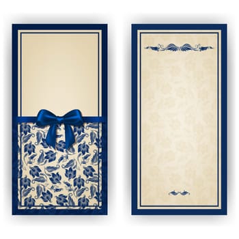 Elegant template luxury invitation, card with lace ornament, bow, place for text. Floral elements, ornate background. Vector illustration EPS 10.