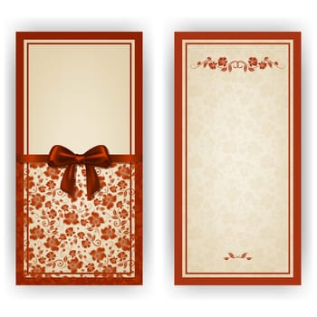 Elegant template luxury invitation, card with lace ornament, bow, place for text. Floral elements, ornate background. Vector illustration EPS 10.