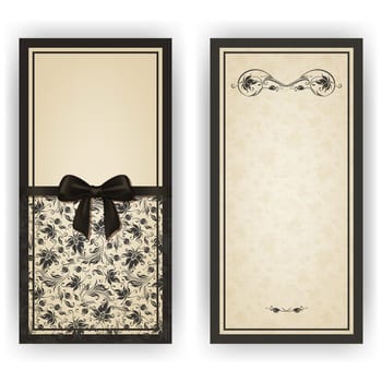 Elegant template luxury invitation, card with lace ornament, bow, place for text. Floral elements, ornate background. Vector illustration EPS 10.