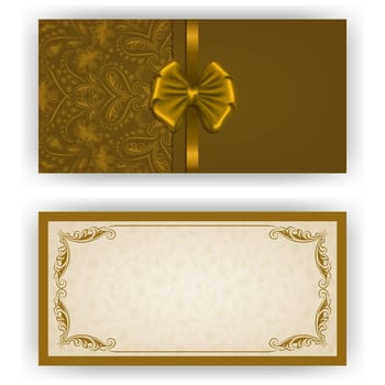 Elegant template luxury invitation, card with lace ornament, bow, place for text. Floral elements, ornate background. Vector illustration EPS 10.