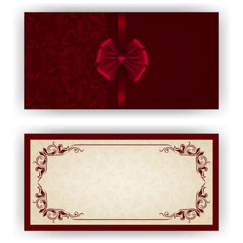 Elegant template luxury invitation, card with lace ornament, bow, place for text. Floral elements, ornate background. Vector illustration EPS 10.