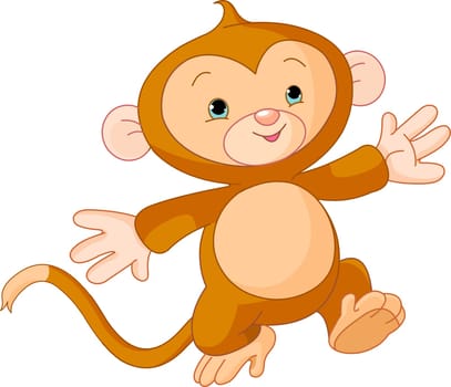 Illustration of Happy little Monkey skipping runs