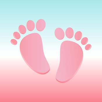 Baby shower invitation card with baby feet - pink and blue