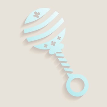 Simple baby shower invitation card with blue rattle