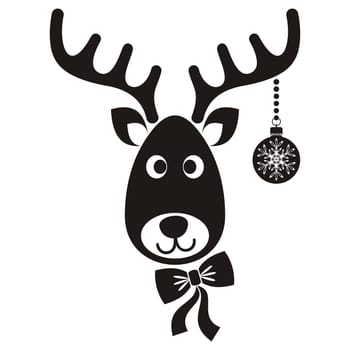 Cute black vector cartoon reindeer face christmas icon