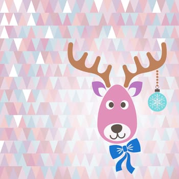 Christmas vector card with cute reindeer pastel colors