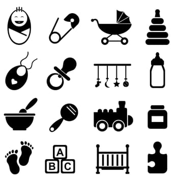 Baby, infant and birth icon set