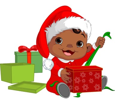 .Cute Baby open Christmas gift