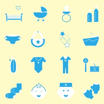 Baby blue color icons set, stock vector
