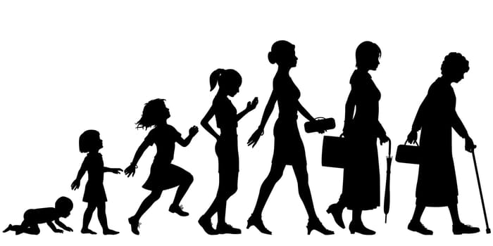 Editable vector silhouettes of different stages of a woman's life
