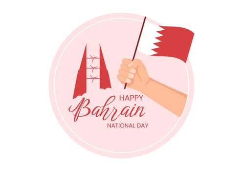 Bahrain National Day or Independence Template Hand Drawn Cartoon Flat Illustration with Wavy Flag in 16th of December Patriotic Holiday Design