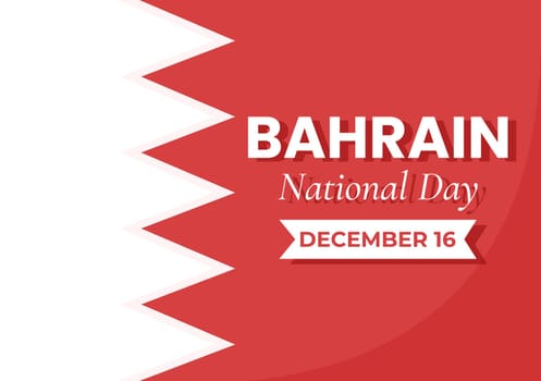 Bahrain National Day or Independence Template Hand Drawn Cartoon Flat Illustration with Wavy Flag in 16th of December Patriotic Holiday Design