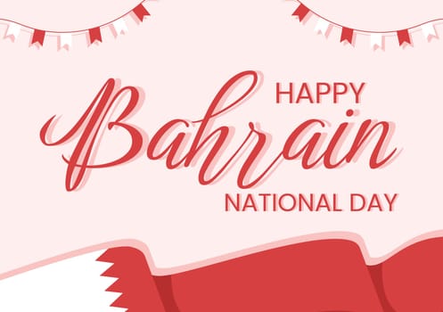 Bahrain National Day or Independence Template Hand Drawn Cartoon Flat Illustration with Wavy Flag in 16th of December Patriotic Holiday Design