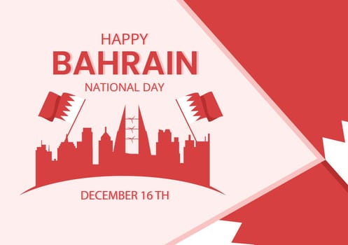 Bahrain National Day or Independence Template Hand Drawn Cartoon Flat Illustration with Wavy Flag in 16th of December Patriotic Holiday Design