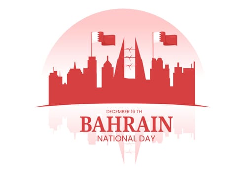Bahrain National Day or Independence Template Hand Drawn Cartoon Flat Illustration with Wavy Flag in 16th of December Patriotic Holiday Design