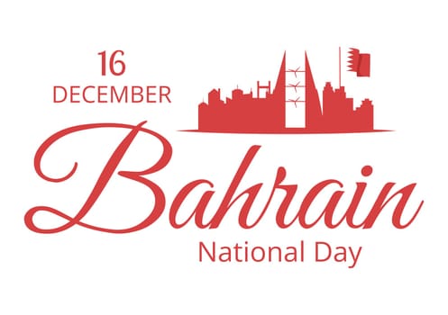 Bahrain National Day or Independence Template Hand Drawn Cartoon Flat Illustration with Wavy Flag in 16th of December Patriotic Holiday Design