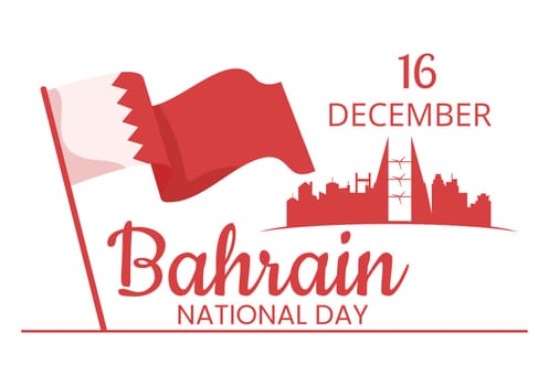 Bahrain National Day or Independence Template Hand Drawn Cartoon Flat Illustration with Wavy Flag in 16th of December Patriotic Holiday Design