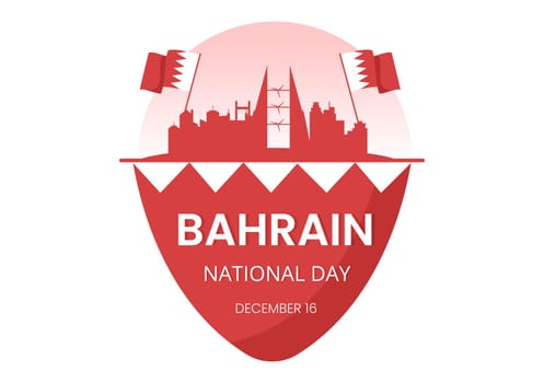 Bahrain National Day or Independence Template Hand Drawn Cartoon Flat Illustration with Wavy Flag in 16th of December Patriotic Holiday Design