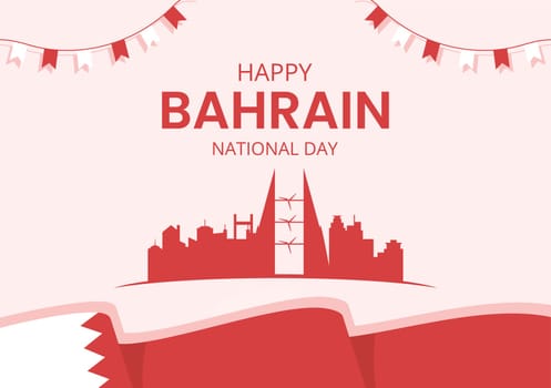 Bahrain National Day or Independence Template Hand Drawn Cartoon Flat Illustration with Wavy Flag in 16th of December Patriotic Holiday Design