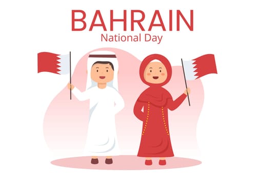Bahrain National Day or Independence Template Hand Drawn Cartoon Flat Illustration with Wavy Flag in 16th of December Patriotic Holiday Design