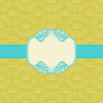 Vector template frame design for greeting card . Background - seamless pattern.