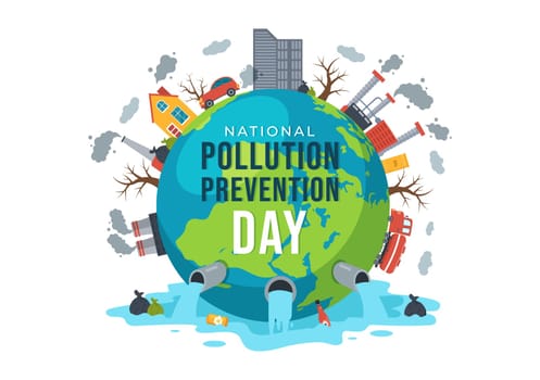 National Pollution Prevention Day for Awareness Campaign About Factory, Forest or Vehicle Problems in Template Hand Drawn Cartoon Flat Illustration