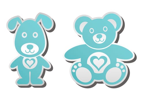 Cute blue teddy bear and dog with heart