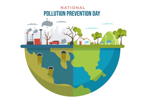 National Pollution Prevention Day for Awareness Campaign About Factory, Forest or Vehicle Problems in Template Hand Drawn Cartoon Flat Illustration