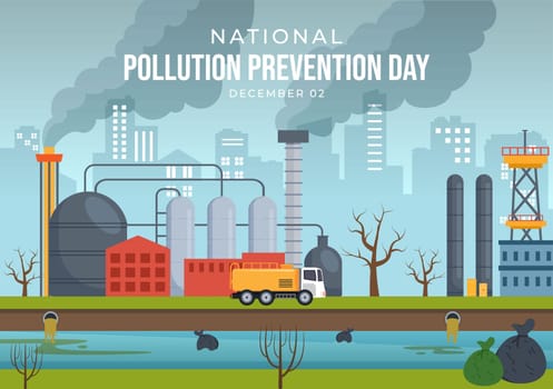 National Pollution Prevention Day for Awareness Campaign About Factory, Forest or Vehicle Problems in Template Hand Drawn Cartoon Flat Illustration
