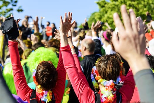 group of young people have fun and beleive in the future with hippie style