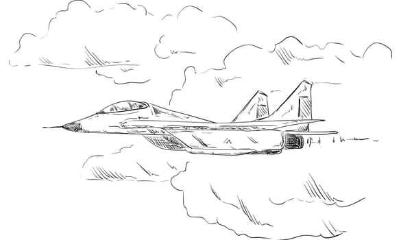 vector - Combat aircraft flying in clouds, isolated on background