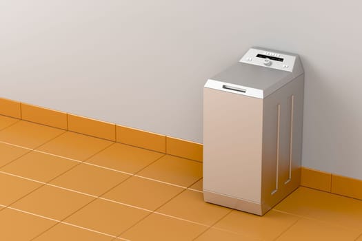 Silver washing machine at bathroom