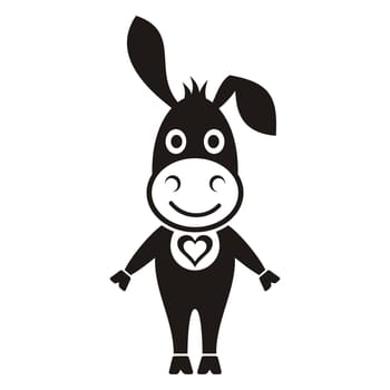 Cute black donkey icon with heart on white