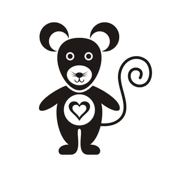 Cute black mouse icon with heart on white