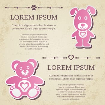 Baby shower grunge invitation with cute pink animals