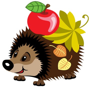 cartoon hedgehog with apple .Isolated picture for babies and little kids