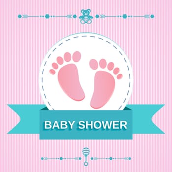 Beautiful vector vintage pink baby shower invitation card