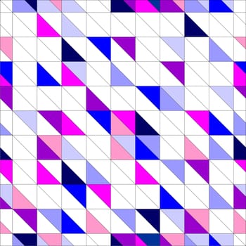 Seamless vector blue, pink violet and white pattern, texture or background. Colorful geometric mosaic shapes. Hipster flat surface design triangle wallpaper with aztec chevron zigzag print